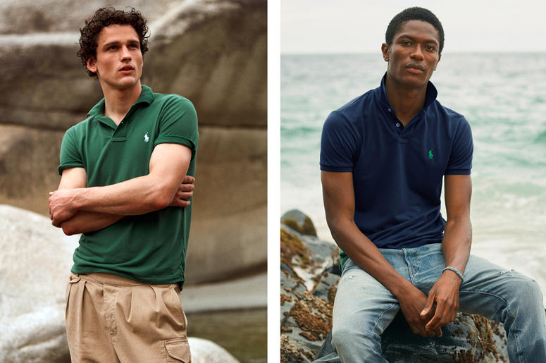 AP19098693813009 This combination of photos released by Ralph Lauren shows Polo shirts made from recycled plastic bottles. (Ralph Lauren via AP)