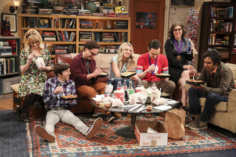 AP19136631945172 This photo provided by CBS shows Melissa Rauch, from left, Simon Helberg, Johnny Galecki, Kaley Cuoco, Jim Parsons, Mayim Bialik and Kunal Nayyar in a scene from the series finale of "The Big Bang Theory," Thursday, May 16, 2019, airing 8:30 - 9:00 p.m.,