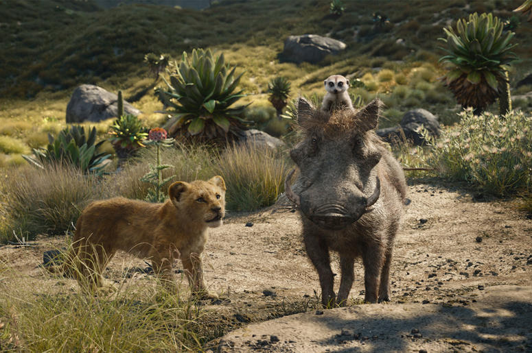 AP19202559359535 This file image released by Disney shows, from left, young Simba, voiced by JD McCrary, Timon, voiced by Billy Eichner, and Pumbaa, voiced by Seth Rogen, in a scene from "The Lion King." (Photo credit: Disney via AP, File)