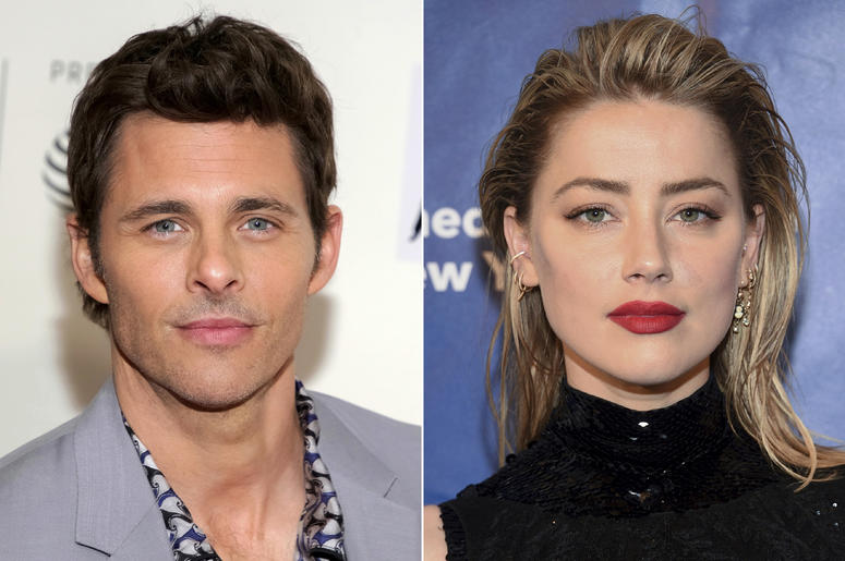 AP19213830734667 This combination photo shows actor James Marsden at a screening of "Westworld" during the 2018 Tribeca Film Festival in New York on April 19, 2018, left, and actress Amber Heard at the Planned Parenthood of New York City spring gala benefit in New York on