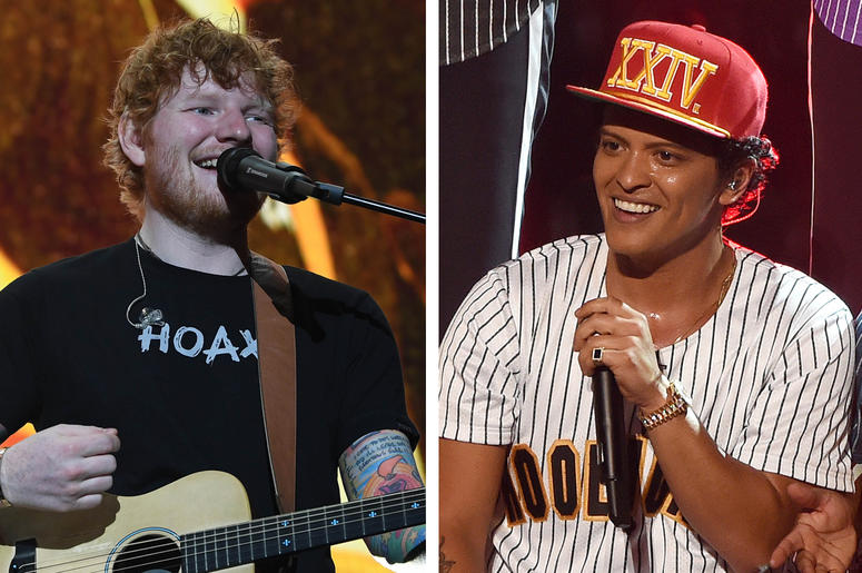 Ed Sheeran and Bruno Mars Ed Sheeran and Bruno Mars (Photo credit: Ron Elkman/USA Today Network/Frank Micelotta/PictureGroup)