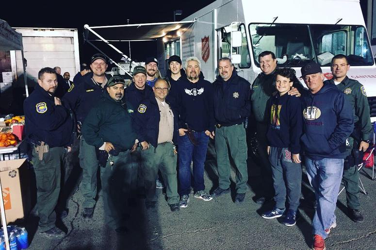 Guy Fieri and California First Responders Guy Fieri made a surprise visit to serve dinner to everyone at the law enforcement staging area at Butte College. Thank you so much Guy for filling our bellies and lifting our spirits. #ButteSheriff #CampFire (Photo credit: Butte County Sheriff)