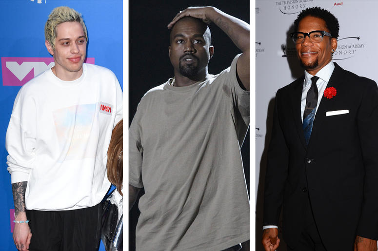 Pete Davidson, Kanye West and D. L. Hughley Pete Davidson, Kanye West and D. L. Hughley (Photo credit: Birdie Thompson/PA Images/Sipa USA)