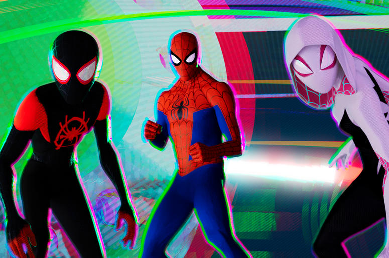 "SPIDER-MAN: Into The Spider-Verse" SPIDER-MAN: Into The Spider-Verse" - SpiderVerse_bac348.1059_lm_v1 - Miles Morales (Shameik Moore), Peter Parker (Jake Johnson) and Spider-Gwen (Hailee Steinfeld) in Columbia Pictures and Sony Pictures Animations’ SPIDER-MAN: INTO THE SPIDER-VERSE.