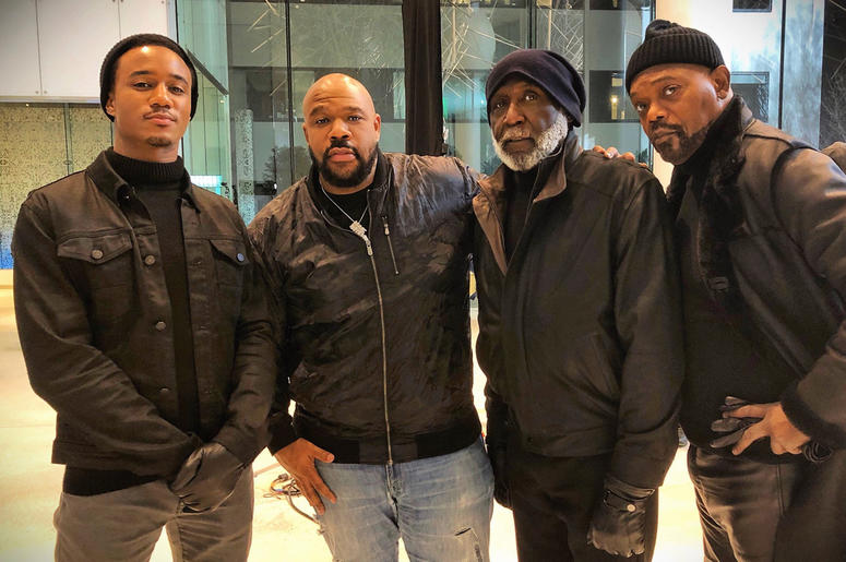 Jessie T. Usher, Isaac Hayes III, Richard Roundtree and Samuel L. Jackson Jessie T. Usher, Isaac Hayes III, Richard Roundtree and Samuel L. Jackson