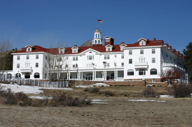 Stanley Hotel Stanley Hotel in Estes Park, Colorado under a clear blue sky.