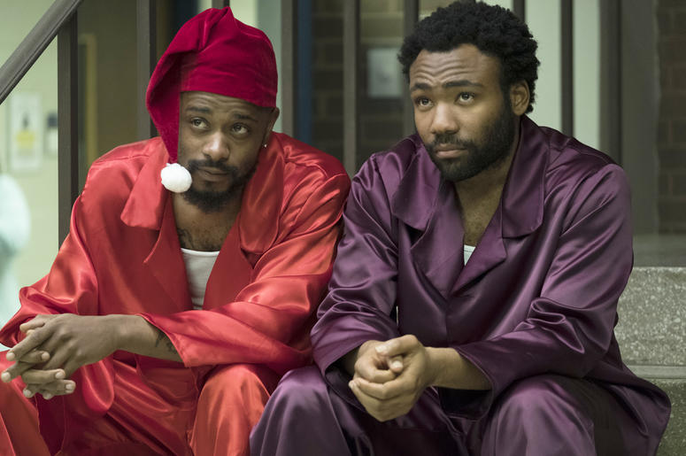 AP18191607380398 This image released by FX shows Lakeith Stanfield, left, and Donald Glover in a scene from the comedy series "Atlanta." Glover was nominated Thursday for an Emmy for outstanding lead actor in a comedy series. The 70th Emmy Awards will be held on Monday, S