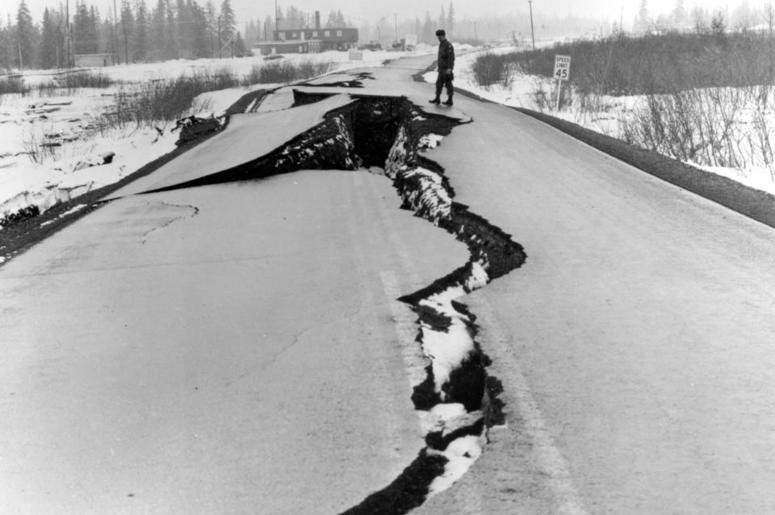 Alaskan highway offramp, post earthquake Crumbled Alaskan highway offramp