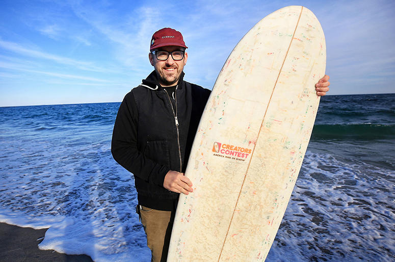 Coffee Cup Surfboard AP_Newsroom_Korey_Nolan_Vissla_Creators_Innovators_Upcycle_Contest_Coffee_Cup_Surfboard