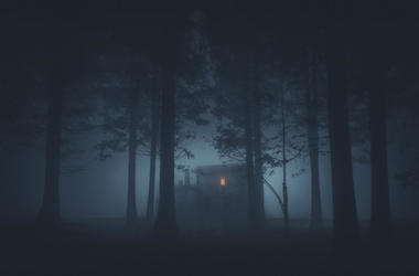 Scary house in mysterious horror forest at night Scary house in mysterious horror forest at night