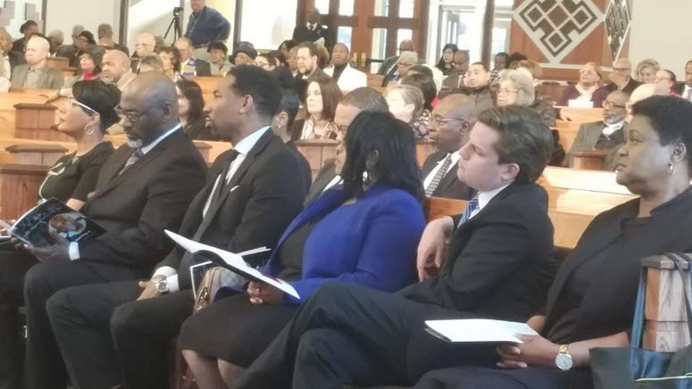 Mayor Keisha Lance Bottoms (far l) and Council President Felicia Moore (far r) at Dr. Lonnie C. King's Memorial Service Mayor Keisha Lance Bottoms (far l) and Council President Felicia Moore (far r) at Dr. Lonnie C. King's Memorial Service