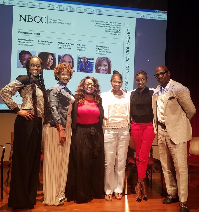 NBCC Entertainment panel Thursday (l-r) Radio host Sheriese Nicole, Attorney Kimberly Haynes, V103 Atlanta's Maria Boynton, Att. Bernie Lawrence-watkins, Att Precious Anderson, and Craig King with Rapplug NBCC Entertainment panel Thursday (l-r) Radio host Sheriese Nicole, Attorney Kimberly Haynes, V103 Atlanta's Maria Boynton, Att. Bernie Lawrence-watkins, Att Precious Anderson, and Craig King with Rapplug