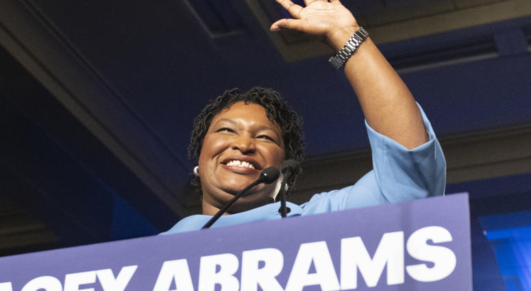 Former Georgia Democratic gubernatorial candidate Stacey Abrams speaks to supporters in Atlanta