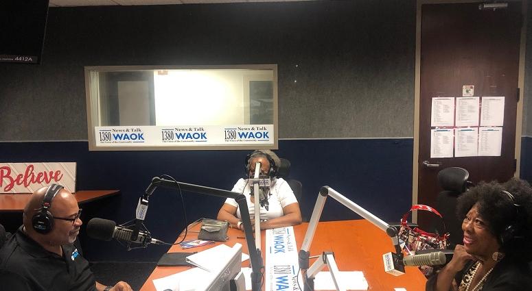 Derrick Boazman with Elisabeth Omilami and Cinnamon Baldwin WAOK STUDIO in Atlanta,GA 9/17/19 Derrick Boazman with Elisabeth Omilami and Cinnamon Baldwin.