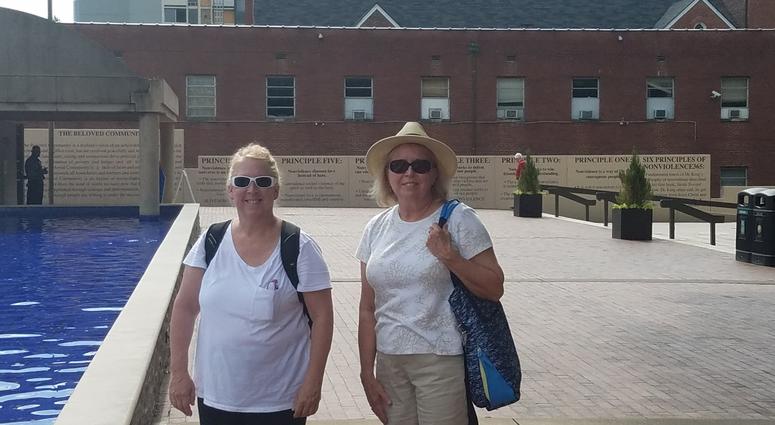 Paula Rooney (L) of Tampa, Fl, and Betsy Boundy (R) from Lakeview NY, during a visit to the King Center Monday