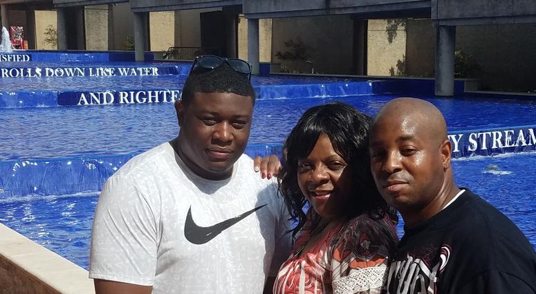 Clara Brunette, Richmond VA, visits the King Center with Corey Lawrence and Chris Billings from Columbus, GA.