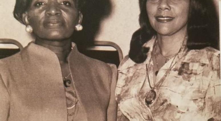 This photo of Dr. Christine King Farris, sister of Dr. Martin Luther King, Jr., and his widow Mrs. Coretta Scott King are among photos at the King Center