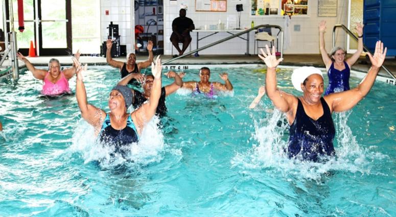 Seniors participate in swimming exercises at the Helene S. Mills Senior Multipurpose Facility in Atlanta