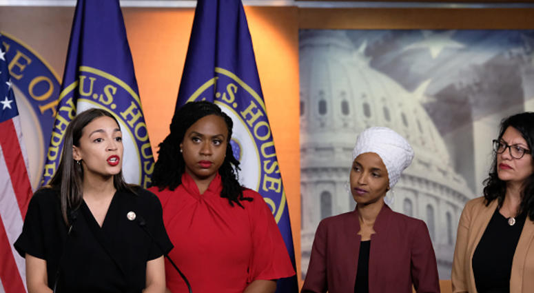 U.S Rep. Alexandria Ocasio-Cortez, speaks as Reps. Ayanna Pressley,IIhan Omar, Rashida Tlaib Listen July 15,2019 Washington D.C. U.S Rep. Alexandria Ocasio-Cortez, speaks in Washington D.C.