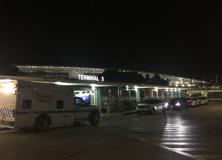 Police investigate a man stabbed early Wednesday at Terminal 5 at Chicago O’Hare International Airport