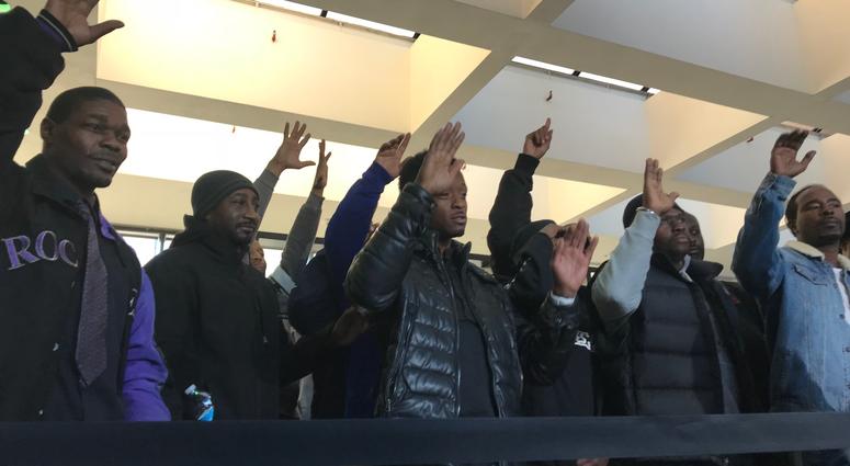 Six of the seven people who saw their convictions overturned raised their hands when asked if they blamed Sgt. Watts for sending them to prison.