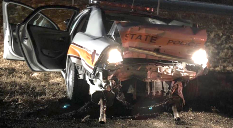 The state trooper was injured Sunday evening after an alleged drunk driver rear-ended his vehicle. The state trooper was injured Sunday evening after an alleged drunk driver rear-ended his vehicle.