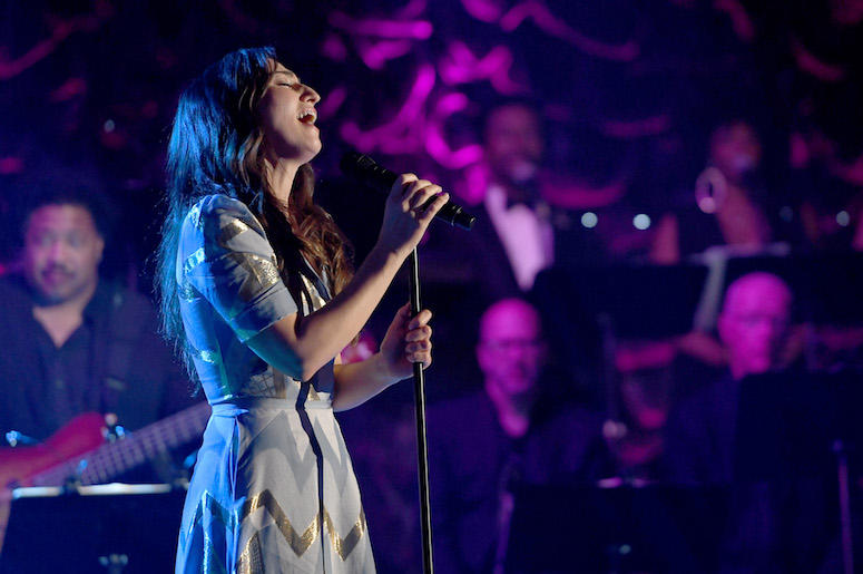 NEW YORK, NY - JUNE 14: Hal David Starlight Award Honoree Sara Bareilles performs onstage during the Songwriters Hall of Fame 49th Annual Induction and Awards Dinner at New York Marriott Marquis Hotel on June 14, 2018 in New York City. (Photo by Larry Bus Sara Bareilles performs at the Songwriters Hall of Fame Awards