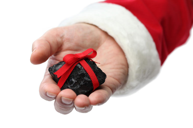 Santa with a piece of coal