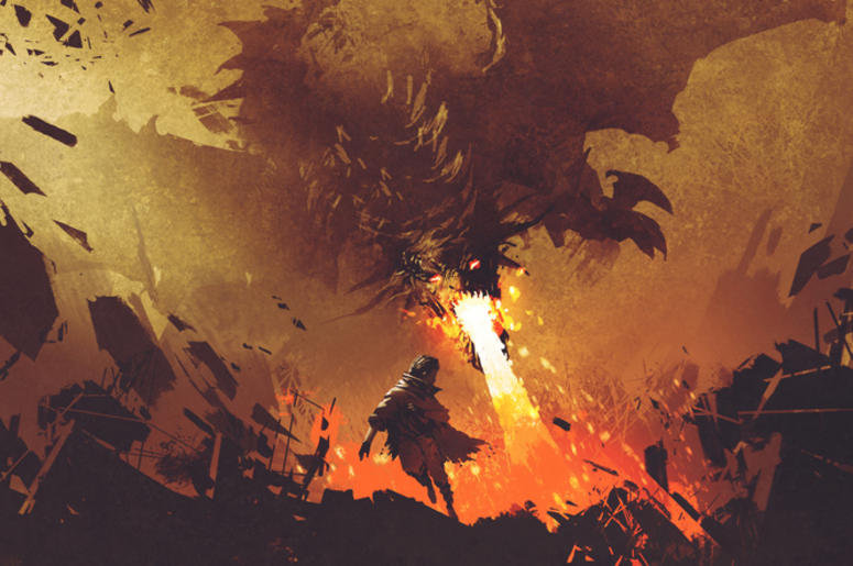 Dragon attacking boy with Fire Dragon attacking boy with Fire
