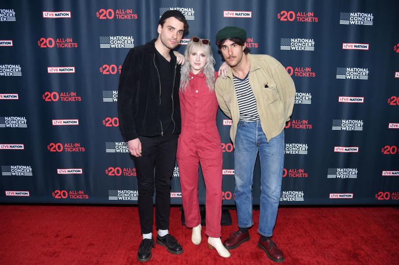 Taylor York, Hayley Williams, and Zac Farro of Paramore attend Live Nation's celebration of the 4th annual National Concert Week at Live Nation on April 30, 2018 in New York City Taylor York, Hayley Williams, and Zac Farro of Paramore attend Live Nation's celebration of the 4th annual National Concert Week at Live Nation on April 30, 2018 in New York City