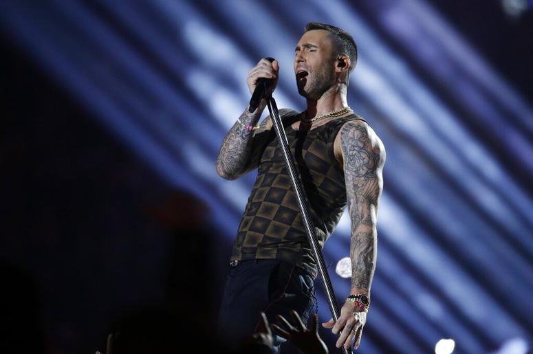 Adam Levine of Maroon 5 performs during halftime of the NFL Super Bowl 53 football game between the Los Angeles Rams and the New England Patriots Sunday, Feb. 3, 2019, in Atlanta. DO NOT USE