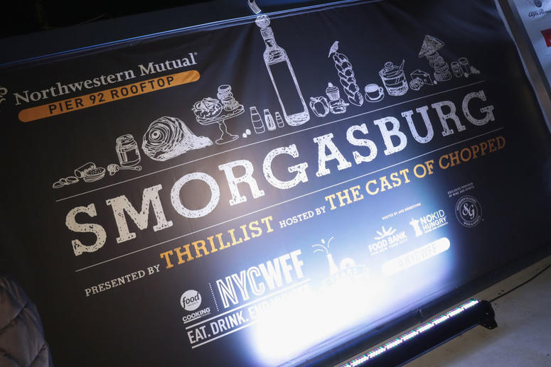 Smorgasburg presented by Thrillist hosted by the Cast of Chopped Signage on display at Pier 92 on October 12, 2017. Smorgasburg