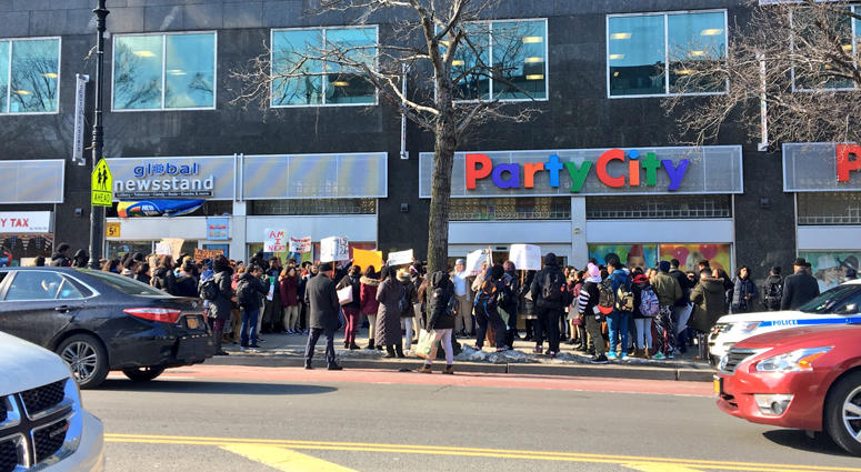 Students participate in National Walkout Day on Fordham Road in the Bronx. National Walkout Day