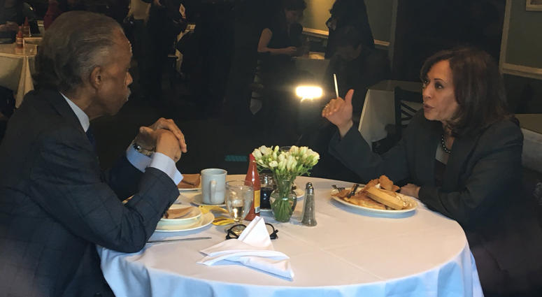 Al Sharpton and Kamala Harris at Sylvia’s Restaurant in Harlem on Feb. 21, 2019. Al Sharpton and Kamala Harris