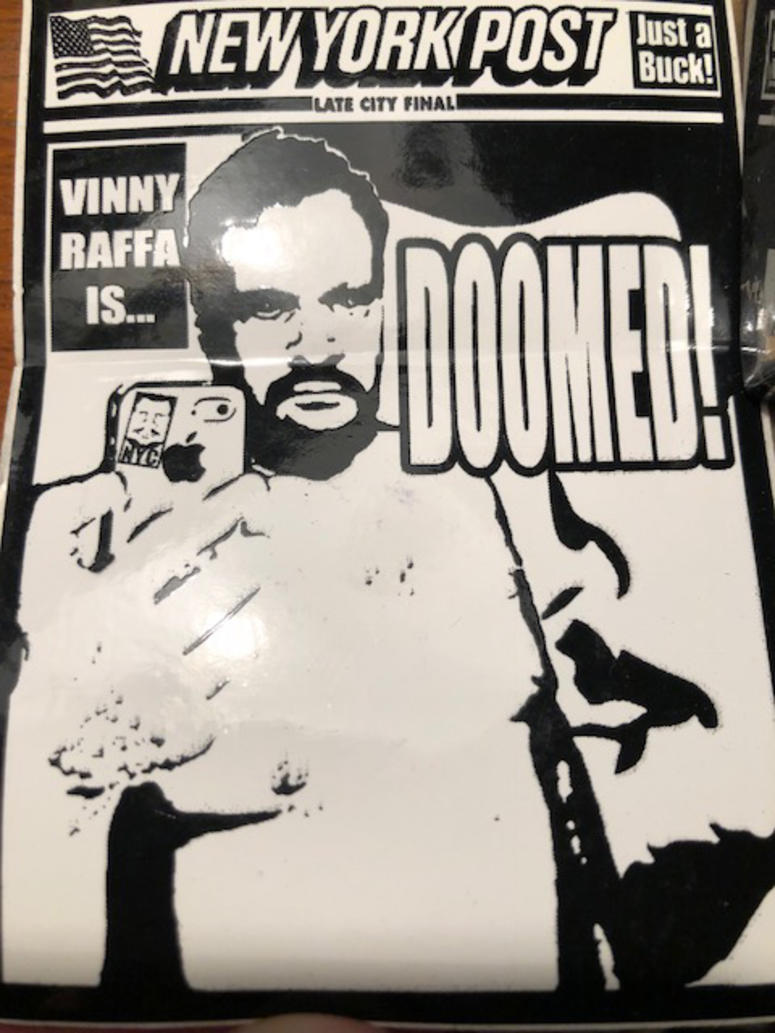 A sticker put up by street artist Vinny Raffa Vinny Raffa Street Art