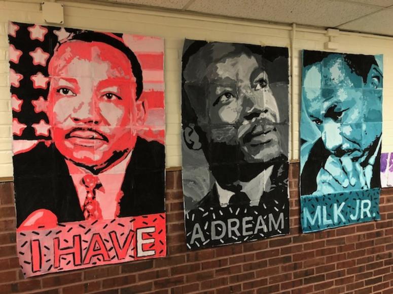 Artwork of Martin Luther King Jr. in the halls of the Radburn Elementary School. Radburn Elementary School Artwork