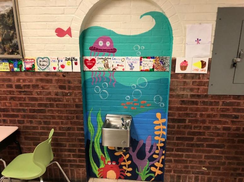A water fountain in the Radburn Elementary School. Radburn Elementary School Artwork