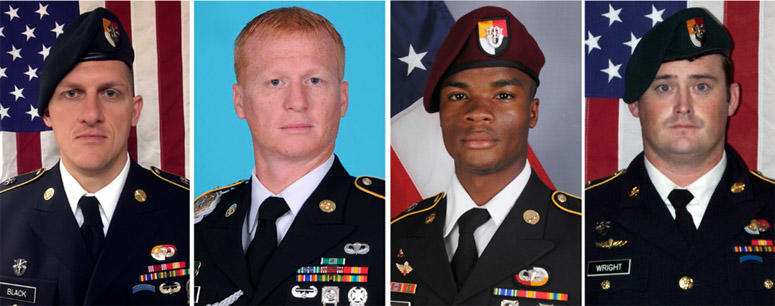 Staff Sgt. Bryan C. Black, 35, of Puyallup, Wash.; Staff Sgt. Jeremiah W. Johnson, 39, of Springboro, Ohio; Sgt. La David Johnson of Miami Gardens, Fla.; and Staff Sgt. Dustin M. Wright, 29, of Lyons, Ga. Niger Ambush Victims
