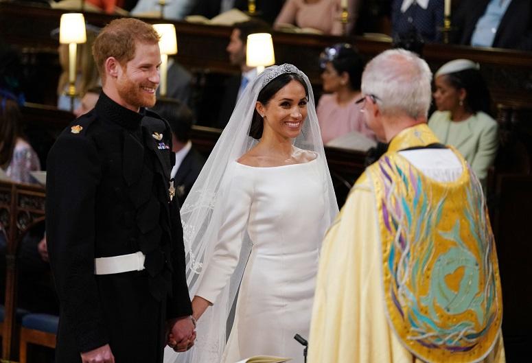 Prince Harry and Meghan Markle during their wedding service at St George's Chapel, Windsor Castle. The Royal Wedding