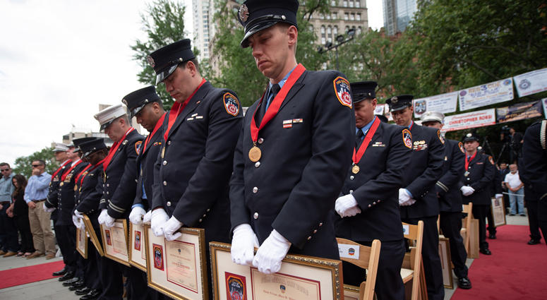 Mayor Bill de Blasio and FDNY Commissioner Daniel Nigro lead the New York City Fire Department's annual Medal Day celebration at City Hall Plaza on Wednesday, June 6, 2018. FDNY Medal Day