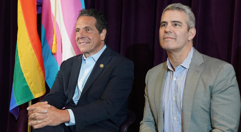 Governor Cuomo , along with Andy Cohen, rally to legalize gestational surrogacy and ban the gay and trans panic defense before the end of the legislative session on June 19. Governor Cuomo and Andy Cohen