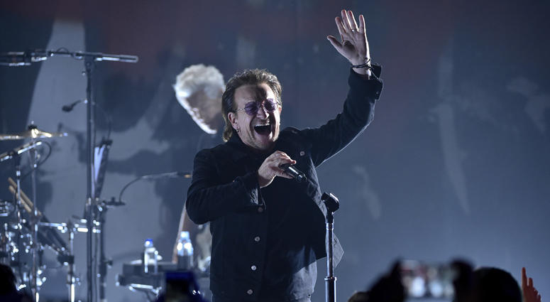 Singer Bono of U2 performs during a concert at the Apollo Theater hosted by SiriusXM on Monday, June 11, 2018, in New York. Bono - U2