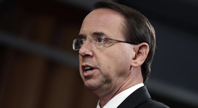 Deputy Attorney General Rod Rosenstein speaks during a news conference at the Department of Justice, Friday, July 13, 2018, in Washington. Rod Rosenstein