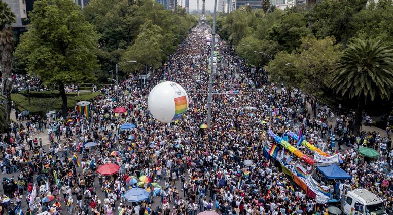 Revelers fill Mexico City's iconic Reforma Avenue during the gay pride parade, Saturday, Jun. 29, 2019. Pride Mexico