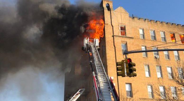 A 5-alarm fire in Brooklyn on April 3, 2019. Brooklyn Apartment Fire