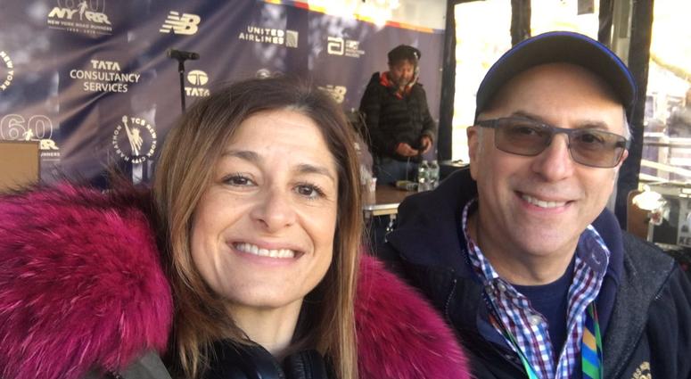 Marla Diamond and Todd Glickman at the finish line of the 2018 New York City Marathon 2018 New York City Marathon