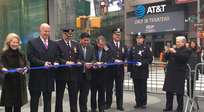 Police Commissioner James O'Neill unveils the new NYPD Times Square Substation. New Times Square NYPD Station