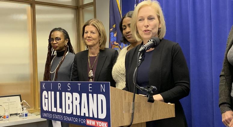 Sen. Kirsten Gillibrand at a news conference Sunday. Sen. Kirsten Gillibrand