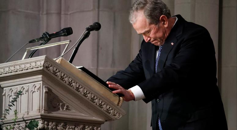 Former President George W. Bush speaks at the State Funeral for his father, former President George H.W. Bush, at the National Cathedral, Wednesday, Dec. 5, 2018, in Washington. George H.W. Bush