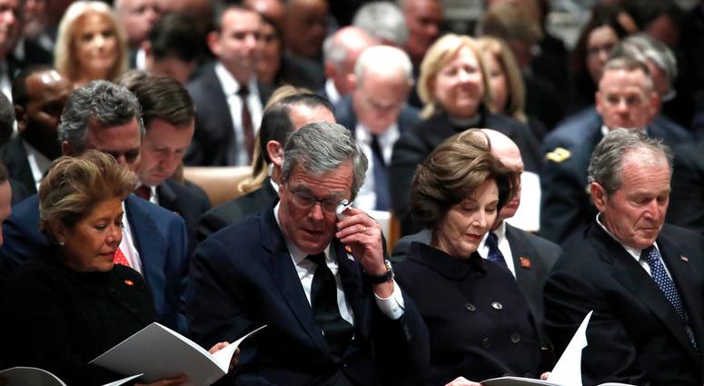 Columba Bush, former Florida Gov. Jeb Bush, former first lady Laura Bush and former President George W. Bush attend the state funeral for former U.S. President George H. W. Bush at the Washington National Cathedral on December 5, 2018 in Washington, DC. George H.W. Bush